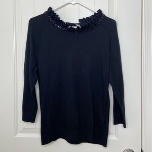 EUC RSVP by Talbots women's black beaded jeweled ruffle cropped‎ sleeve sweater